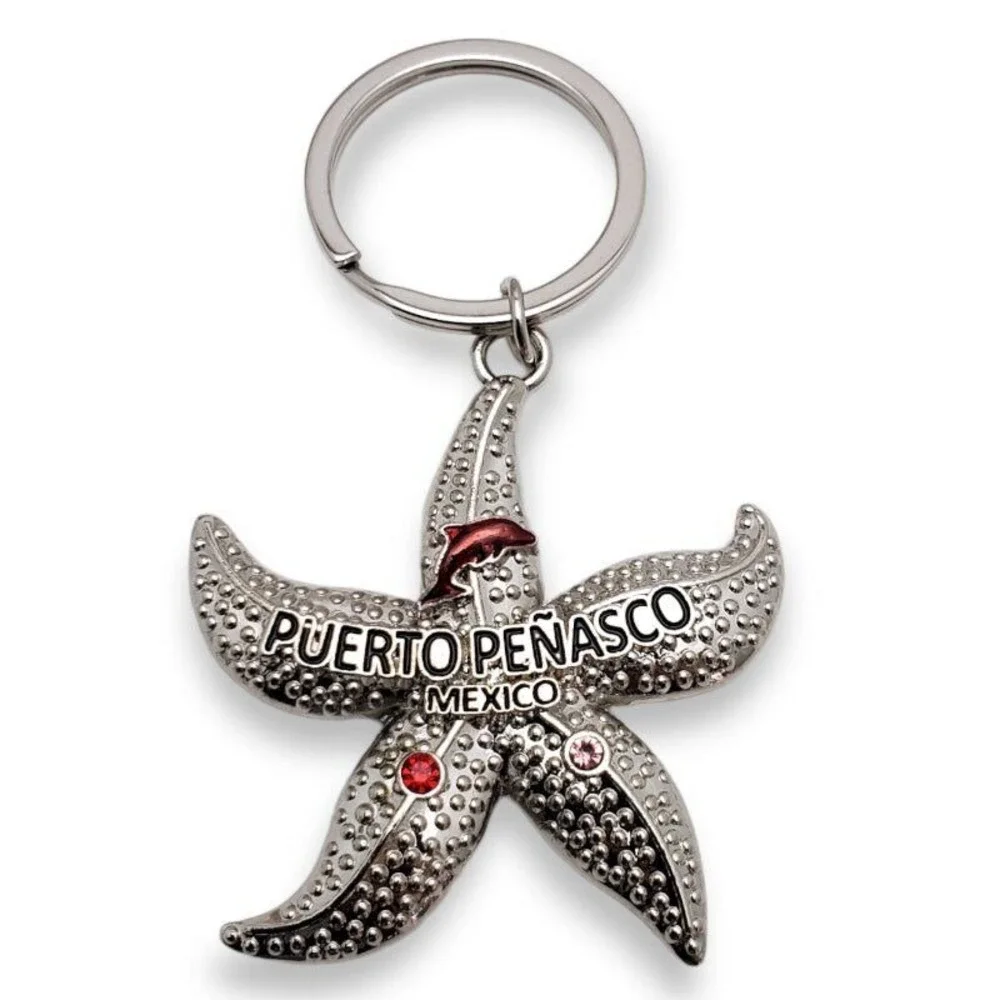 Puerto Penasco Mexico Keychain Key Ring Travel Tourist Souvenir Dolphin Starfish